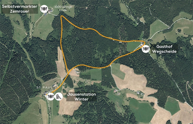 Satellitenaufnahme des Wanderweges 1000 jährige Linde